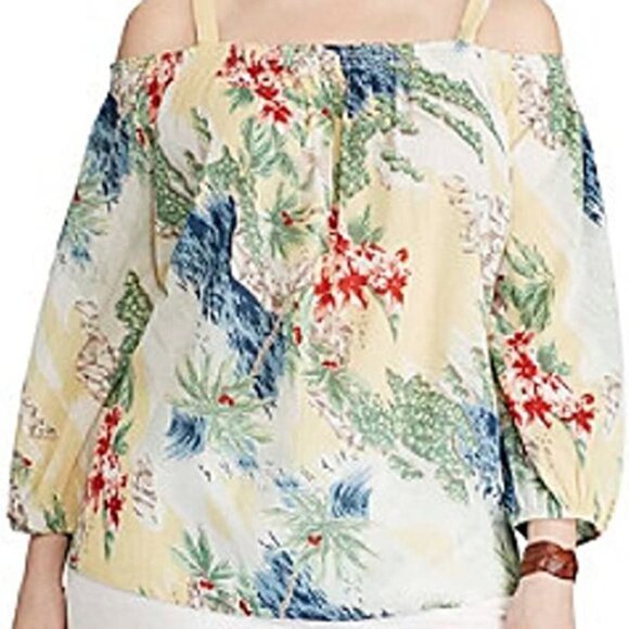 Chaps  Cold   Shoulder Blouse Top Size 2X Floral - Picture 7 of 10